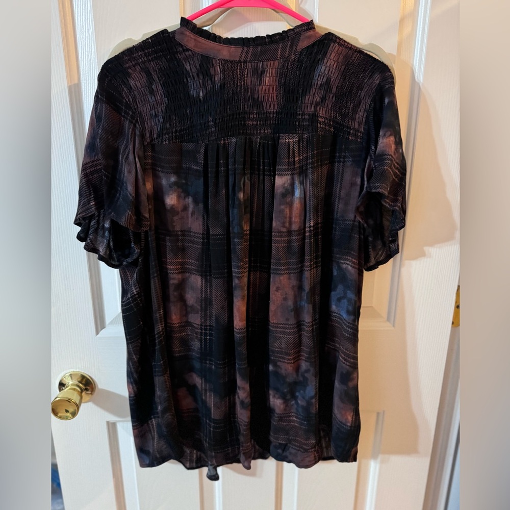 Torrid Black and Brown Plaid Blouse